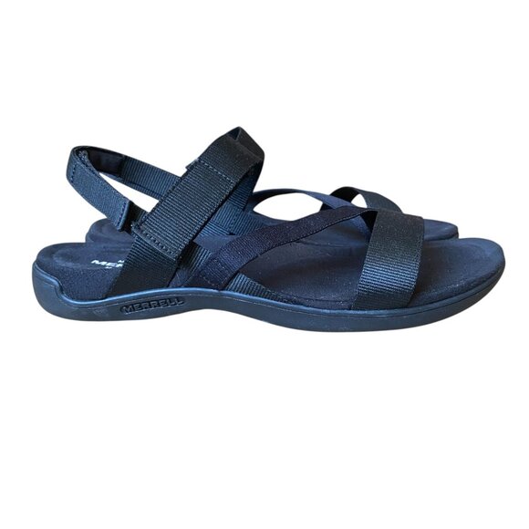 Merrell Black District 3 Strappy Memory Foam Velcro Sandals - Size 9 - Picture 1 of 9